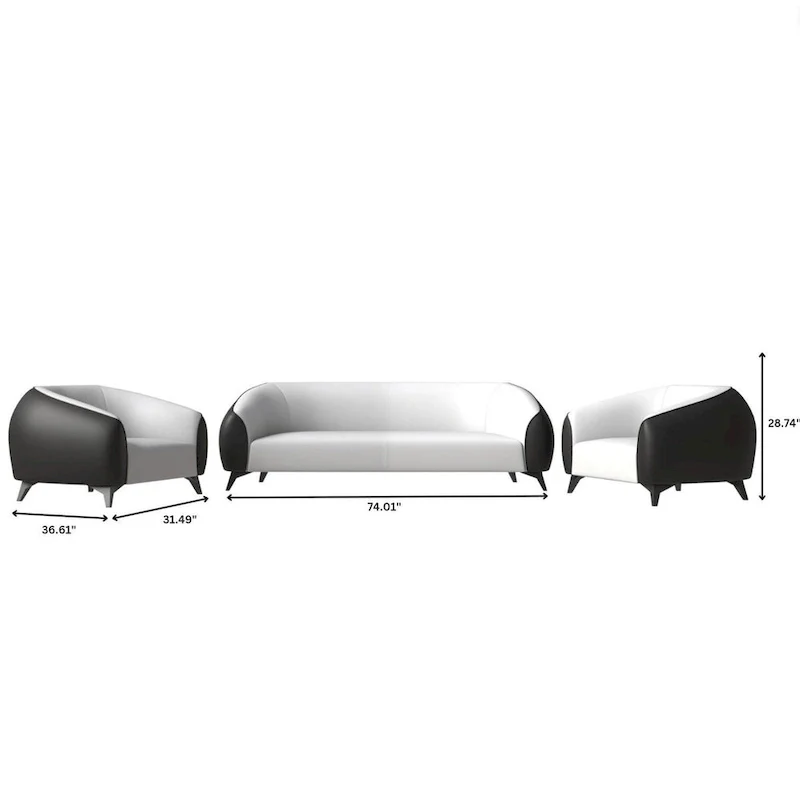 3-Piece Sofa Set Upholstered PU Leather with Solid Wood Frame and Steel Legs Opula Series by LeisureMod