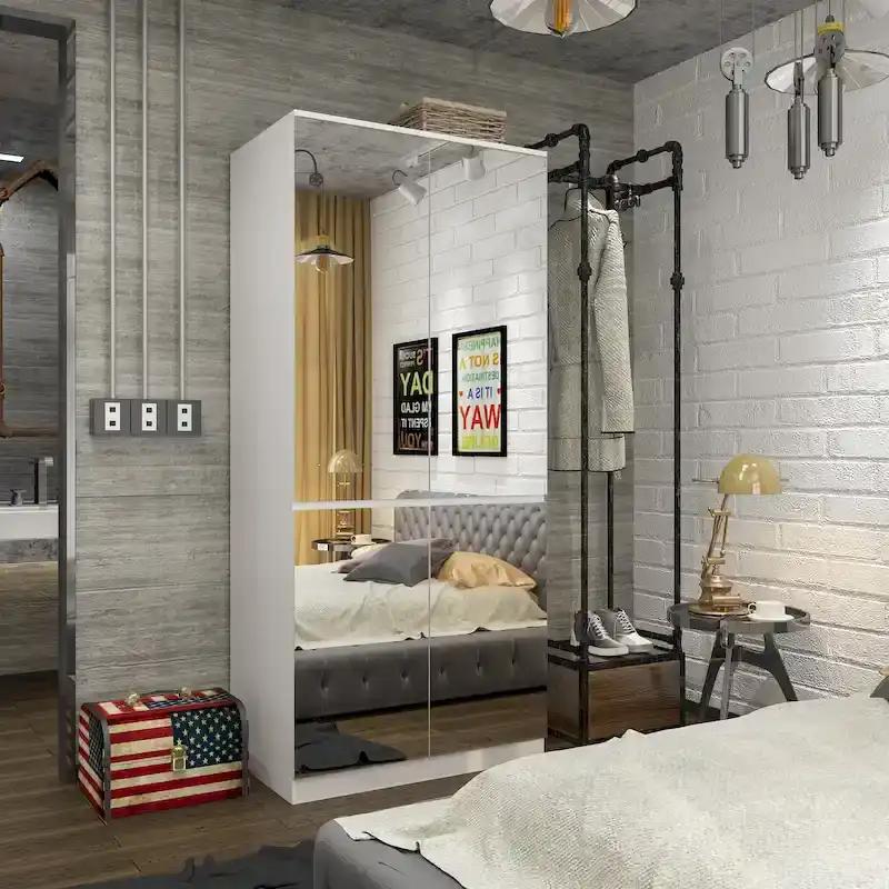 Combo Wardrobe Storage Cabinets Mirror Hanging Rod Bedroom ARMOIRES