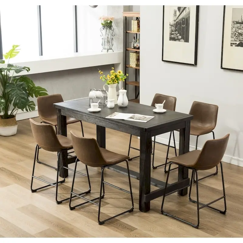 Roundhill Furniture Lotusville 7-pc. Counter-height Black Wood Dining Set