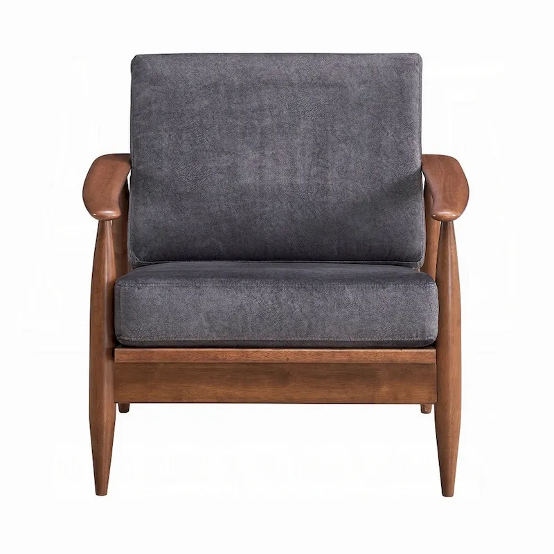 Lissa Accent Chair, Charcoal Gray Soft Cushioning, Brown Wood Frame