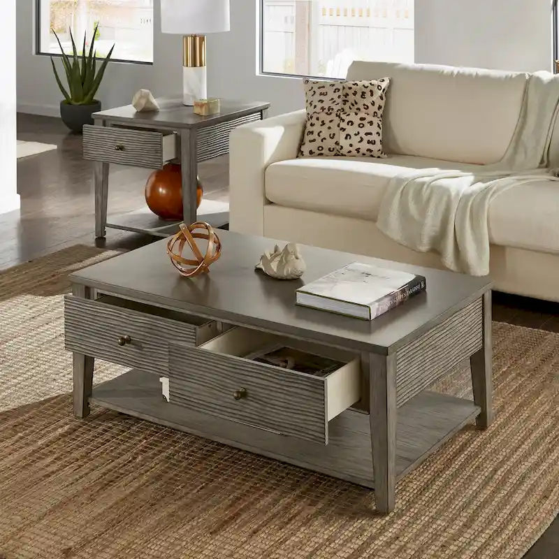 Coober Antique Grey Finish Grey Fiber Cement Table with Shelf by iNSPIRE Q Modern