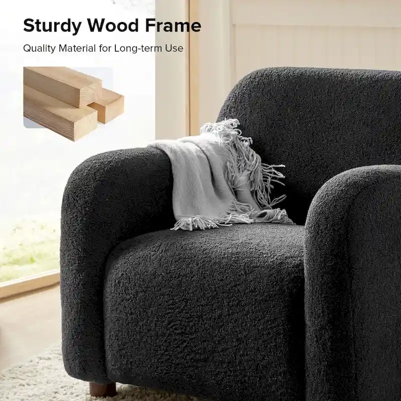 Wayne 35 Wide Boucle Upholstered Teddy Accent Chair with Solid Wood Legs by HULALA HOME