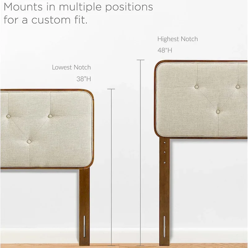 Traditional Beige Fabric Button Tufted King Walnut Wooden Headboard