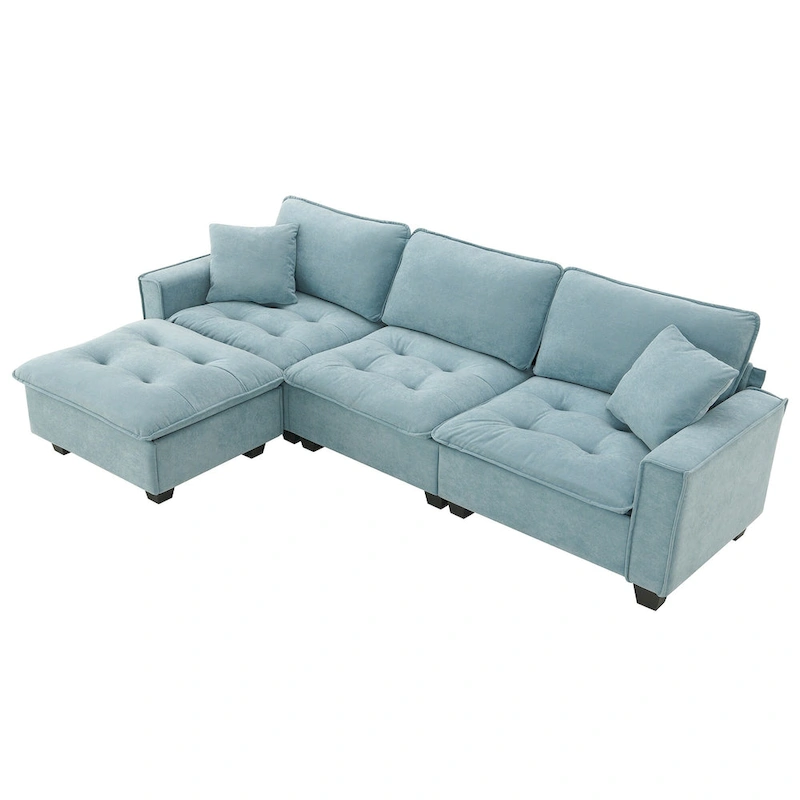 100*59 Convertible Sectional Sofa,L-shaped Reversible Couch Set with Free Pillows,4 Seat Sleeper Sofa with Ottoman