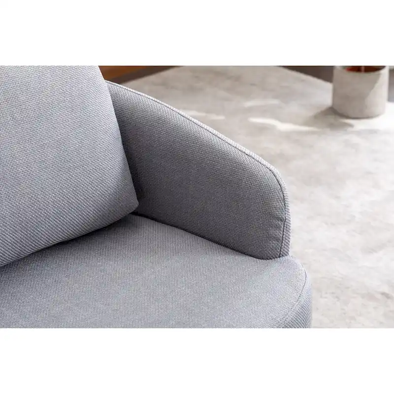 Light Blue Modern 30.3 Upholstered Swivel Accent Chair with Soild Wood Round Brown Base