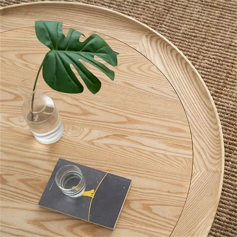JASIWAY 2-Tiered Round Wood Coffee Table with Rattan Base