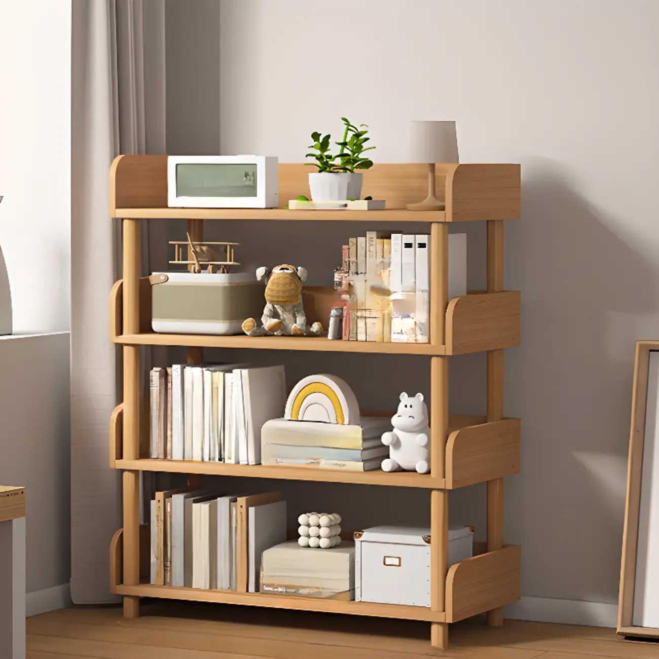 Vertical Natural Multi-Shelf Open Back Wood Bookcase