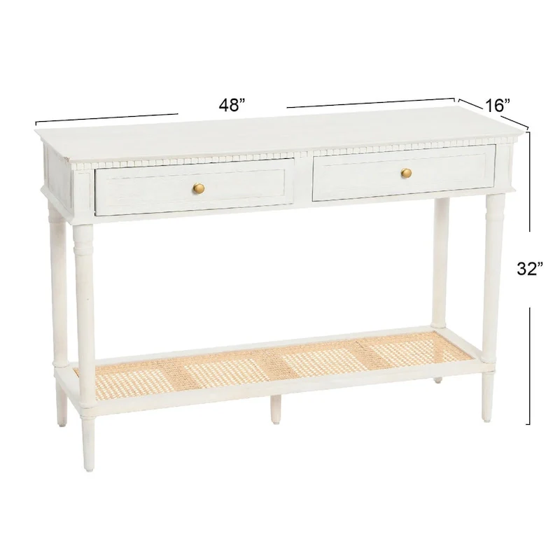 Acacia Wood Console Table with Cane Shelf