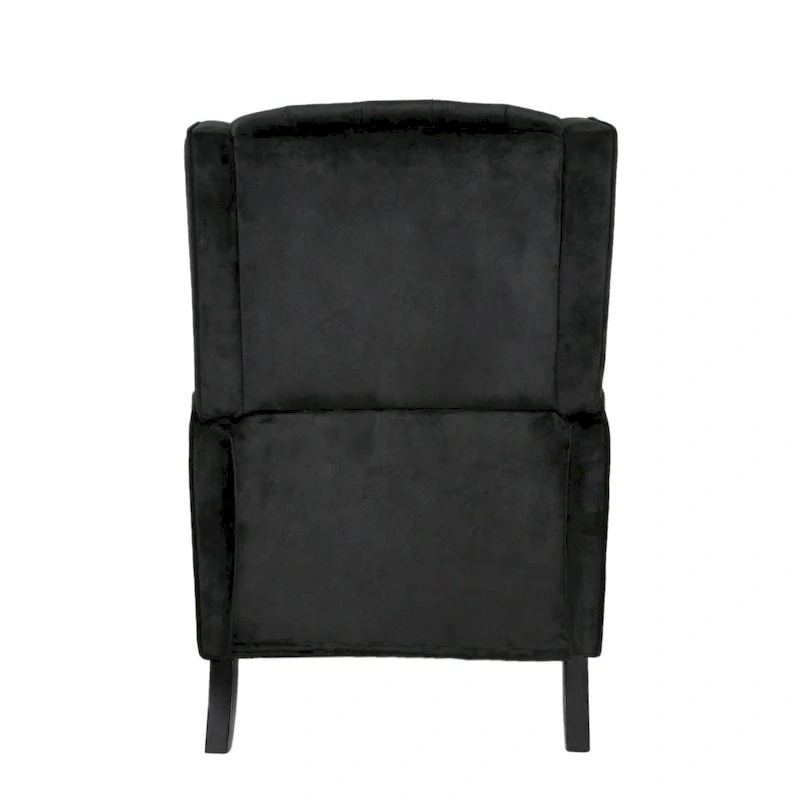 Black Velvet Mid-Century Wingback Push-Back Recliner with Footrest, Button-tufted Back