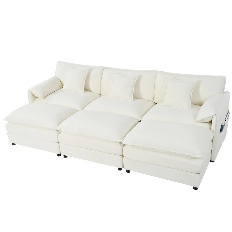 109.45 Chenille Upholstered 3-Seater Sleeper Modular Sectional Sofa with Double-Layer Cushions, DIY Combination