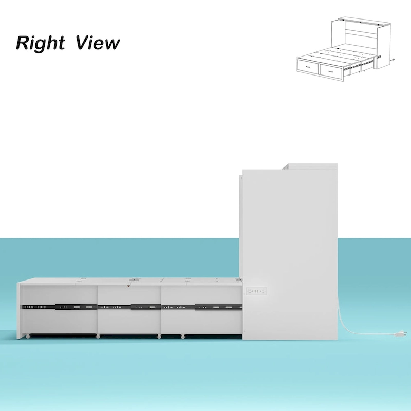 Modern Wood Full Murphy Bed Chest in White Finish Dresser 2-1 Cabinet