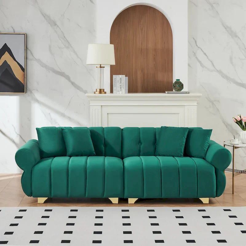 Green Velvet 3-seater Sofa with Spring-Wrapped Cushions
