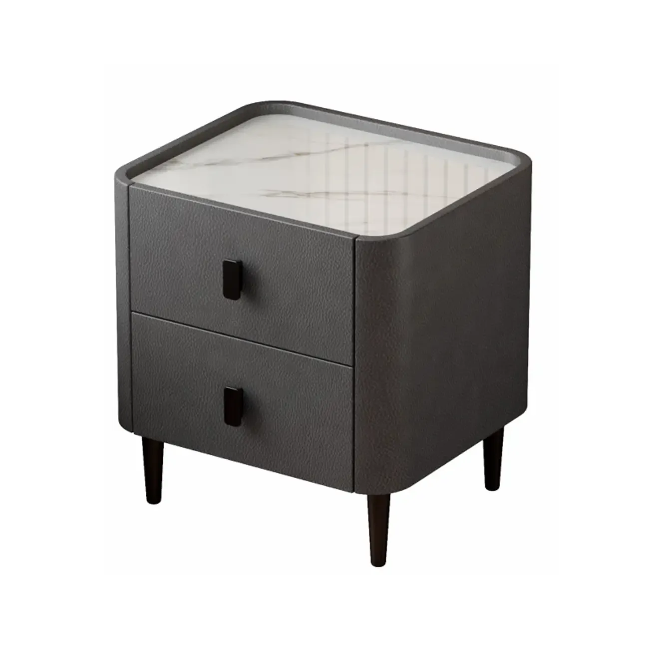 Modern Leather Stone Tray Top 2-Drawer Nightstand