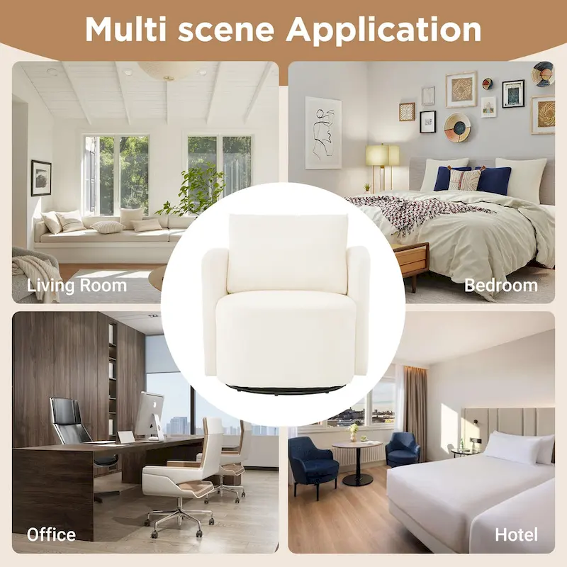 Chenille 360 Swivel Barrel Chair with Ergonomic Curved Design and 440lb Weight Capacity