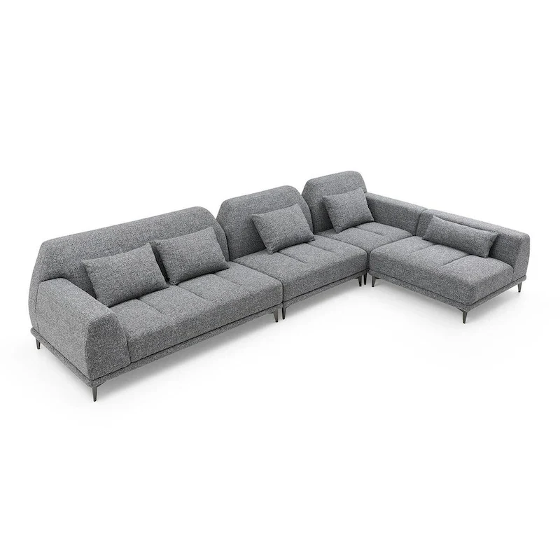 Modern Large Removable Sectional Sofa Grey Fabric with Pillows