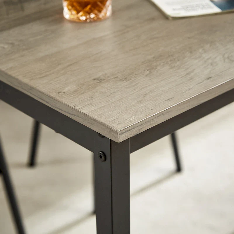 Rustic Style 7-Piece Dining Set with Rectangular Table and PU Leather Bar Chairs