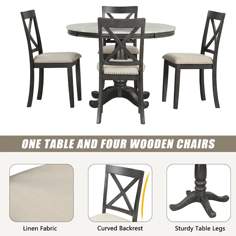 5-Piece Modern Wooden Dining Set with Round Table & Chairs