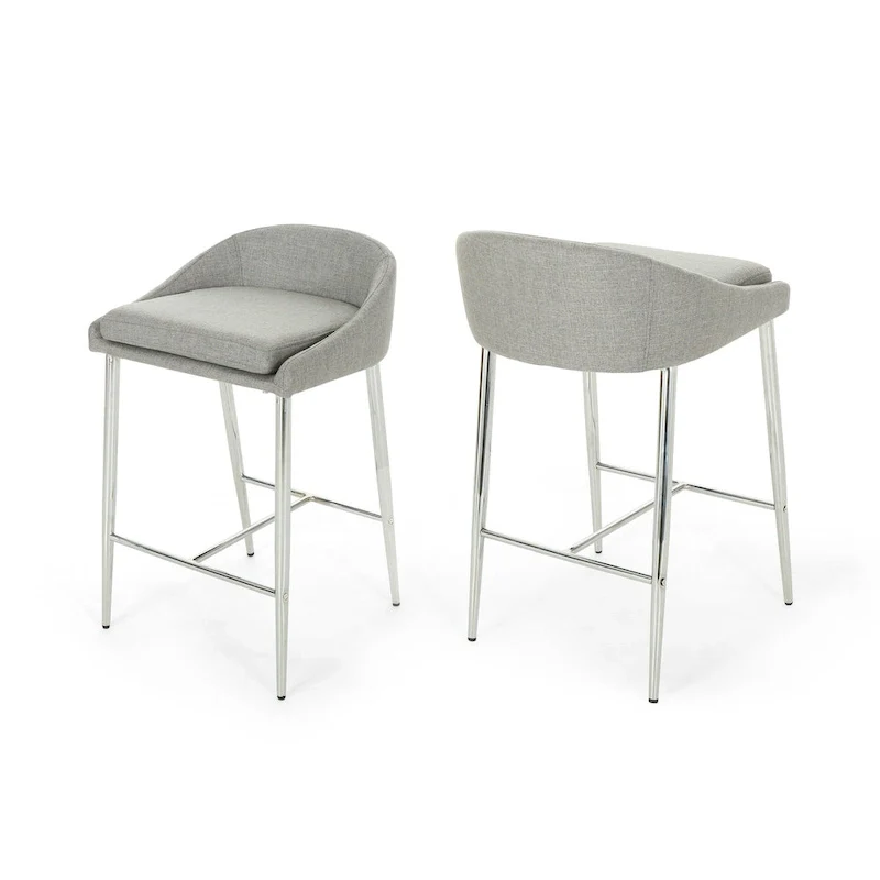 Modern Upholstered Counter Stools with Chrome Legs (Set of 2)