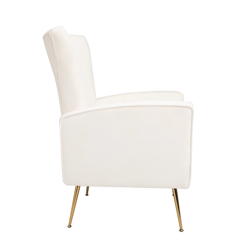 White 29.9 Wingback Arm Chair with Gold Legs
