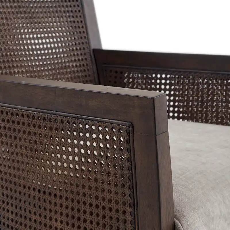 Cane Accent Armchair, Cream/Tan/Black, Wood Frame, Farmhouse, Seats 1