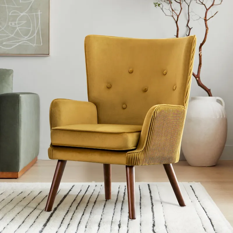 Modern Upholstered Velvet Wingback Accent Arm Chair, Set of 2 - 36.6 H x 28 W x 28.4 D