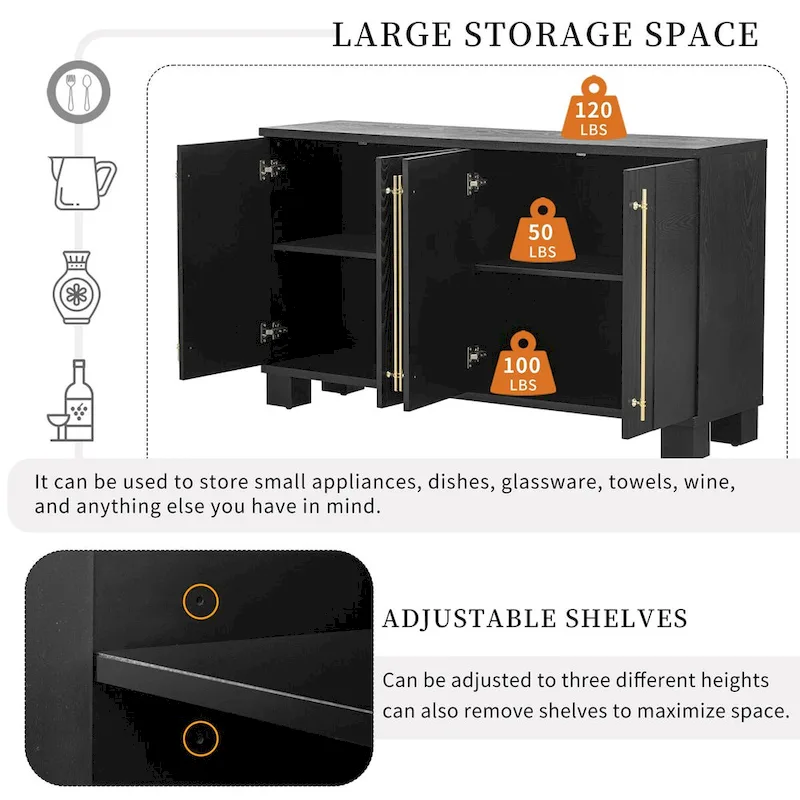 Wood Traditional Style Sideboard with Adjustable Shelves