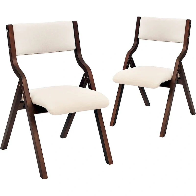 Foldable Dining Chairs with Padded Seats Set of 2, Beige