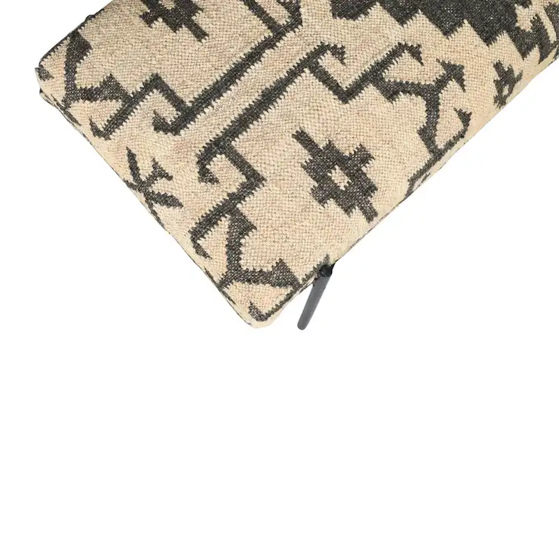 HomeRoots 48 Cream and Black Cotton Blend Upholstered Southwest Bench - 48' X '18' X '16