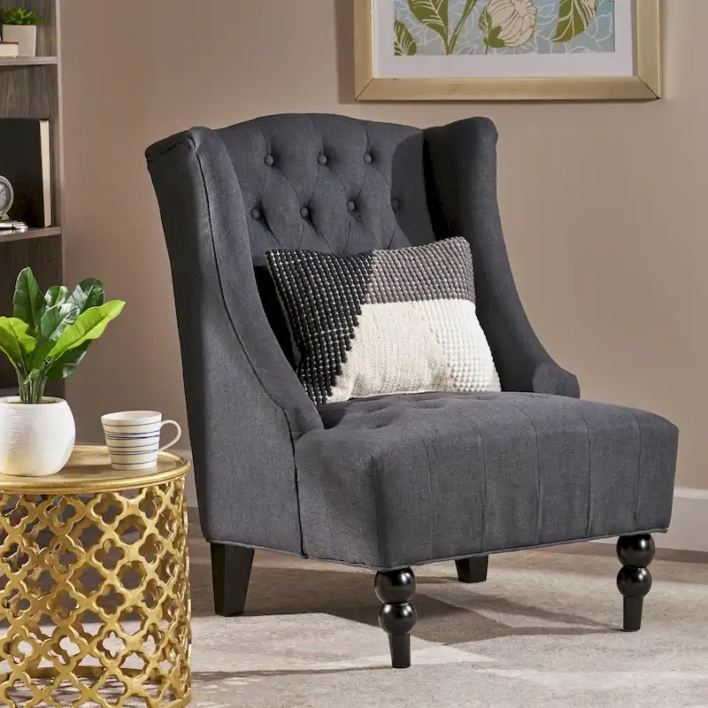 Charcoal 27.5  High Back Upholstered Button Tufted Club Chair