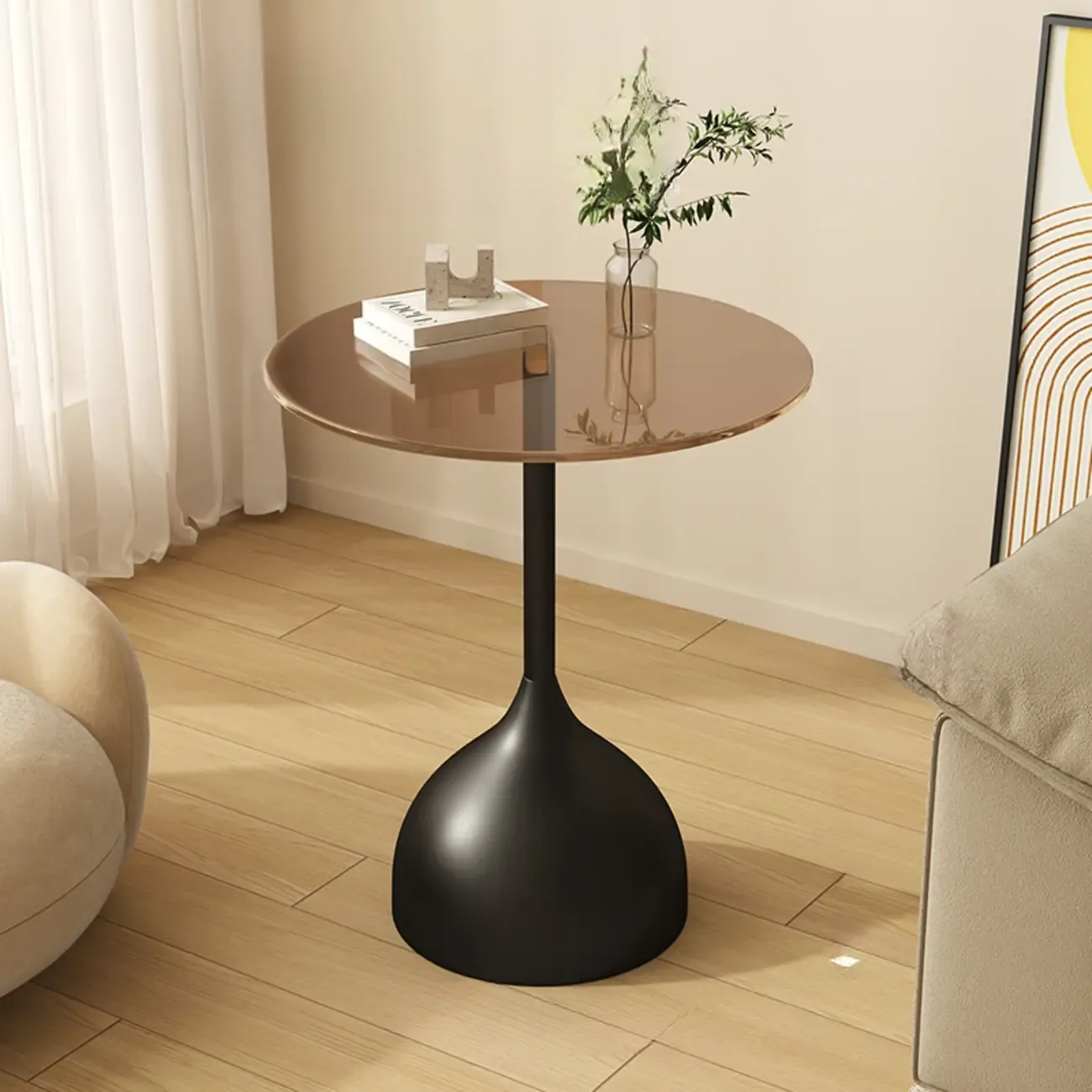 Classic Glass Pedestal Base Circular Chairside Table - Table Only