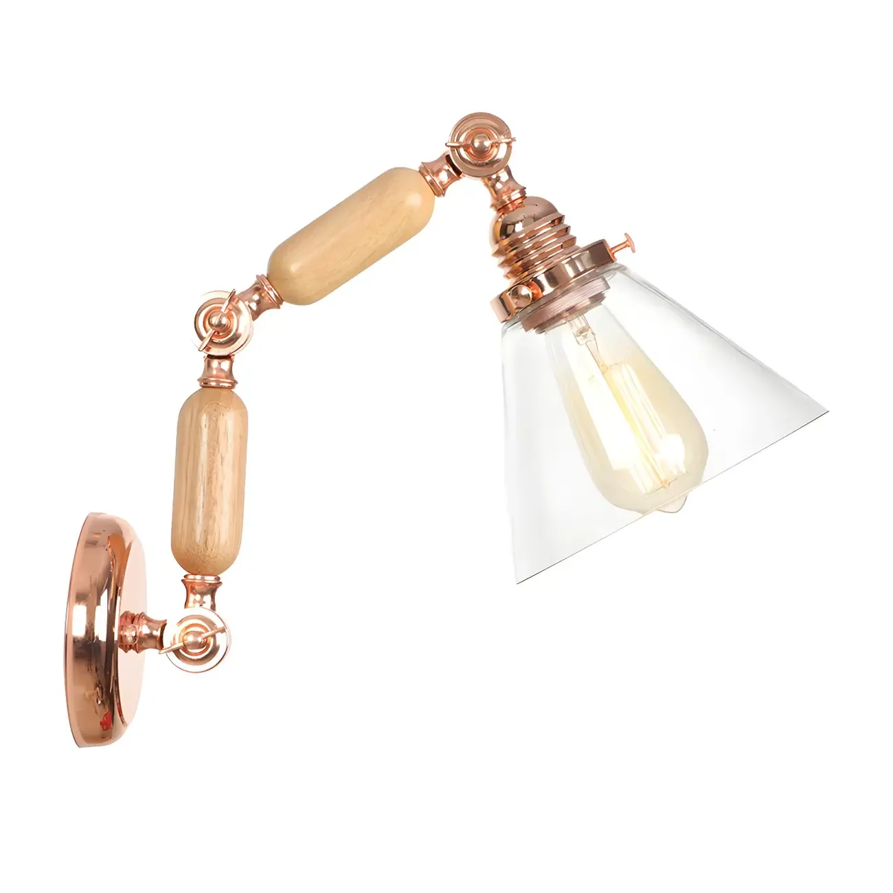 Vintage Copper Swing Arm Wall Light with Clear Glass Shade