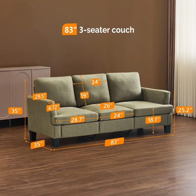 83.5 Upholstered Square Arm Suede Sofa