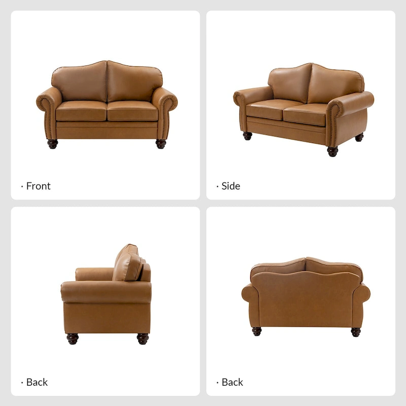 Angel Transitional Genuine Leather Sofa With Tufted Back by HULALA HOME