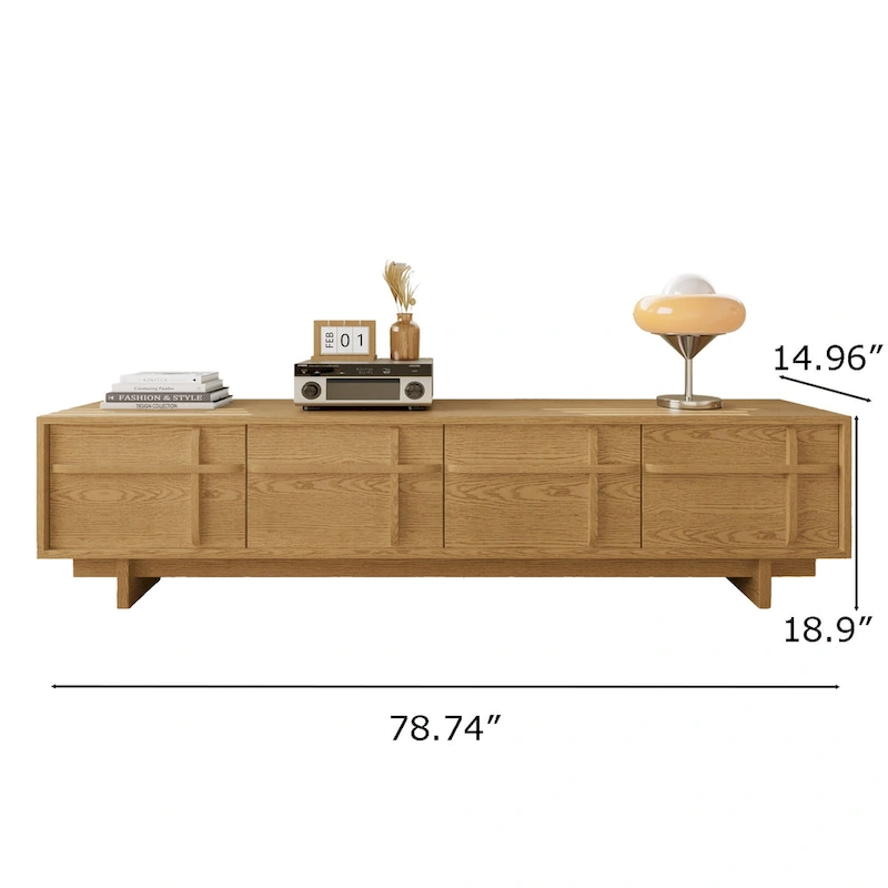 78.74 Modern TV Stands,Natural Wood Texture,Media Console With 4 Cabinets, Solid Wood Veneer,Fully Assembled - 78.87