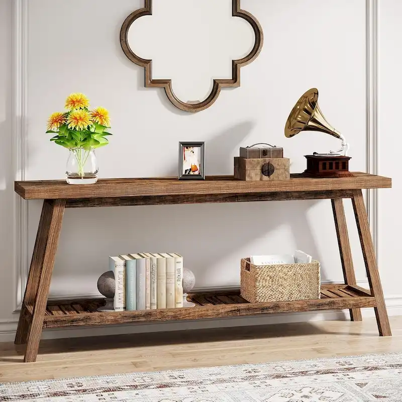 70.9 Inches Farmhouse Console Entryway Table 2 Tiers Narrow Long Behind Couch Sofa Table