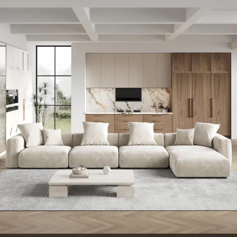 180 Leathaire Upholstered Sofa Modular Sectional Sofa with Ottoman