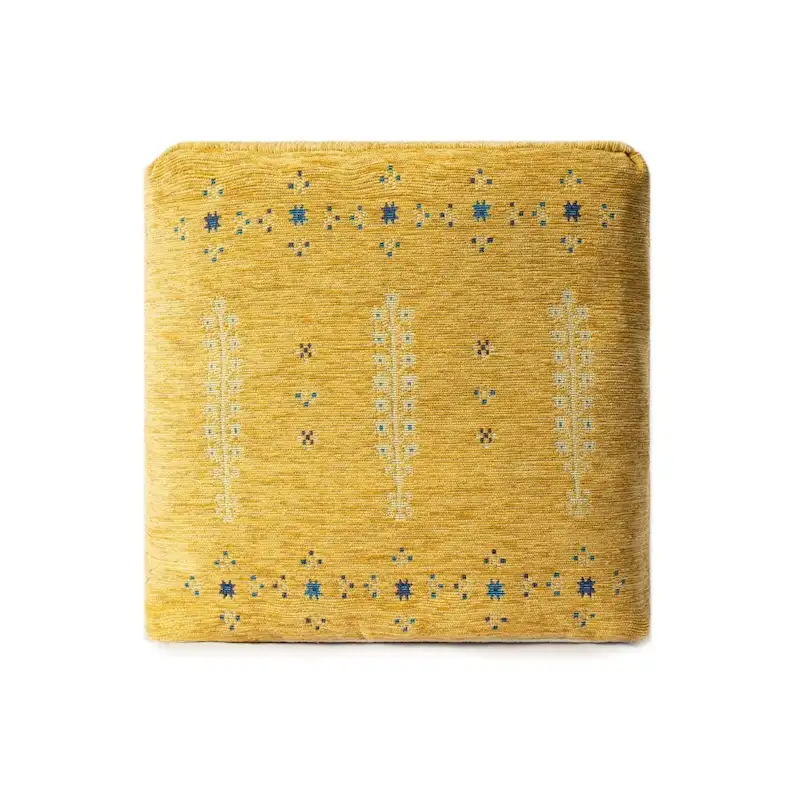 Pouf Ottoman - Yellow, Abstract Geometric Pattern, 18 Diameter