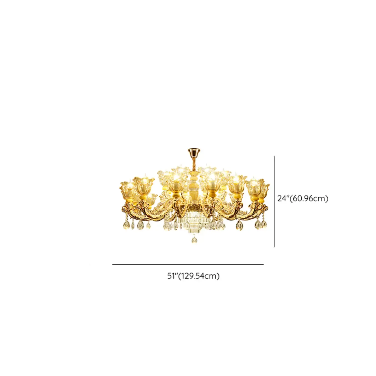 Adjustable Luxury Gold Flower Shape Clear Glass Chandelier
