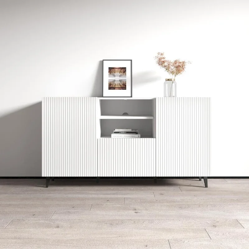 59" 2-Door 1-Shelf Sideboard in White / Black – Matte Finish