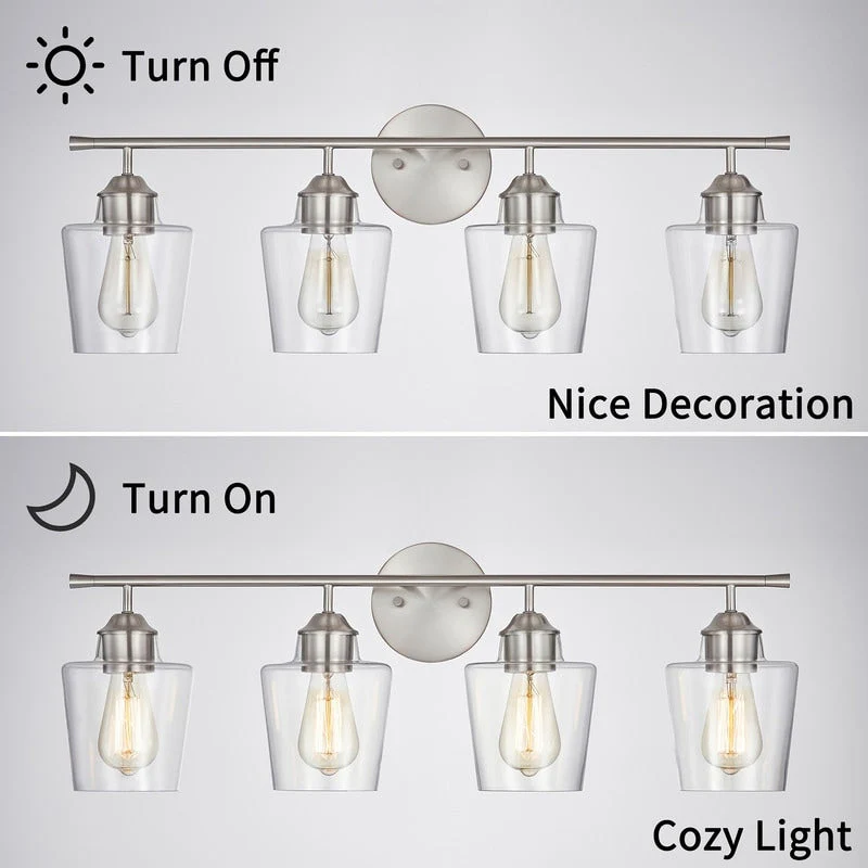 KAWOTI 4-Light Dimmable Metal Bathroom Vanity Light with Glass Shade