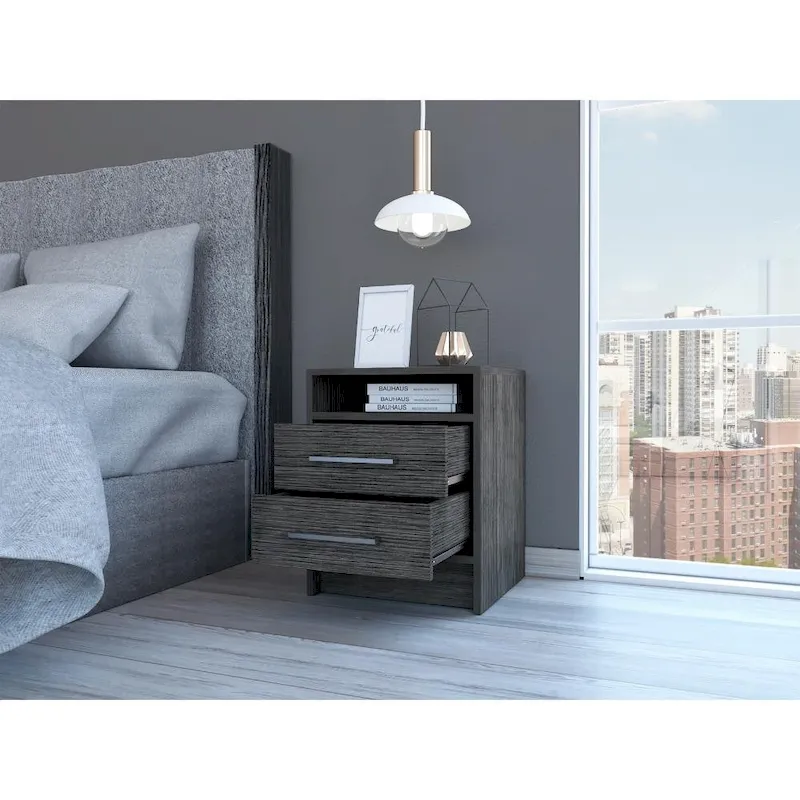 TUHOME Eter 2-Drawer Nightstand End Table with Metal Handles and Open Shelf