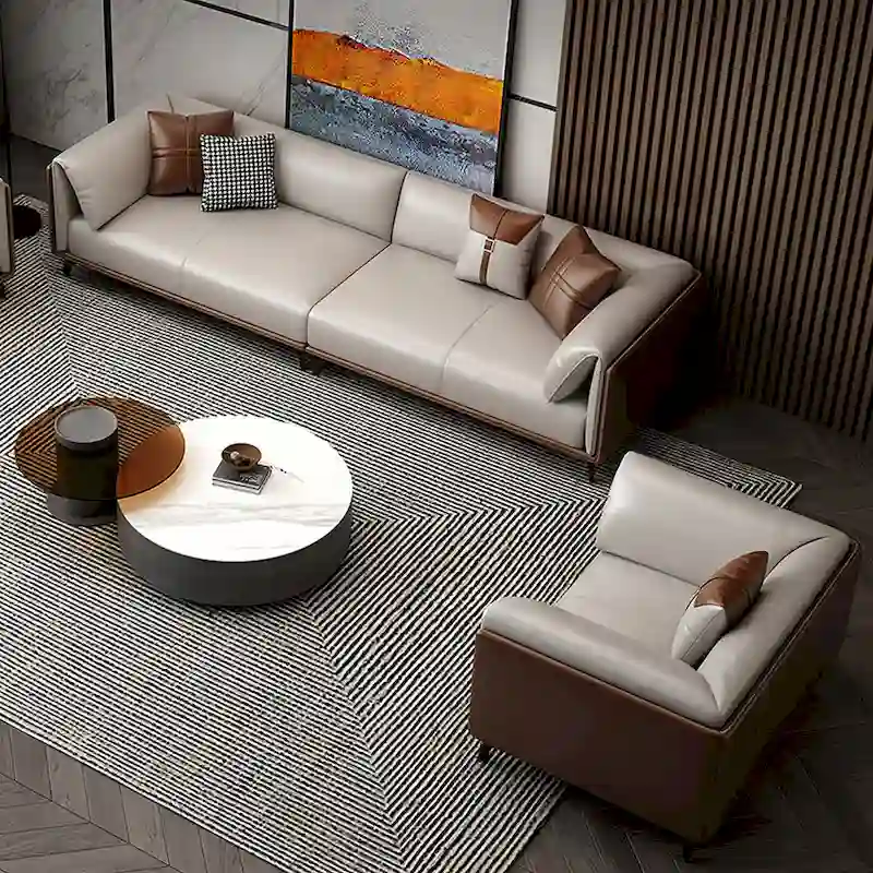 Faux Leather Pillow Top Arm Sofa with Reversible Cushions - one seat