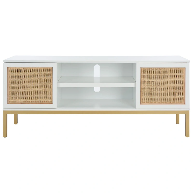 SAFAVIEH Cristen 1 Shelf Rattan Media Stand - 54 W x 15 D x 22 H - 54Wx15Dx22H