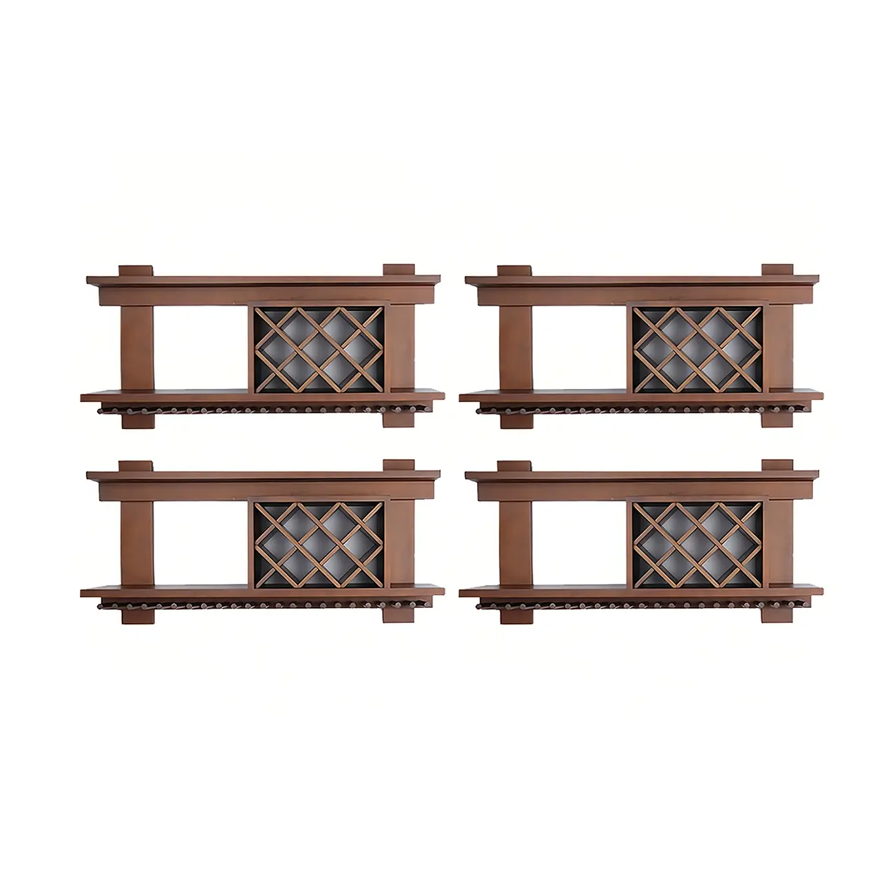 Pine Wooden Wall-Mounted Display Open Wine Bottle & Glass Rack