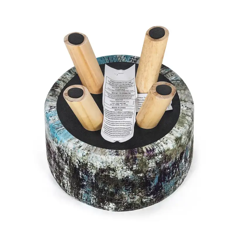 Adeco Modern Round Padded Upholstered Ottoman Footrest Stool