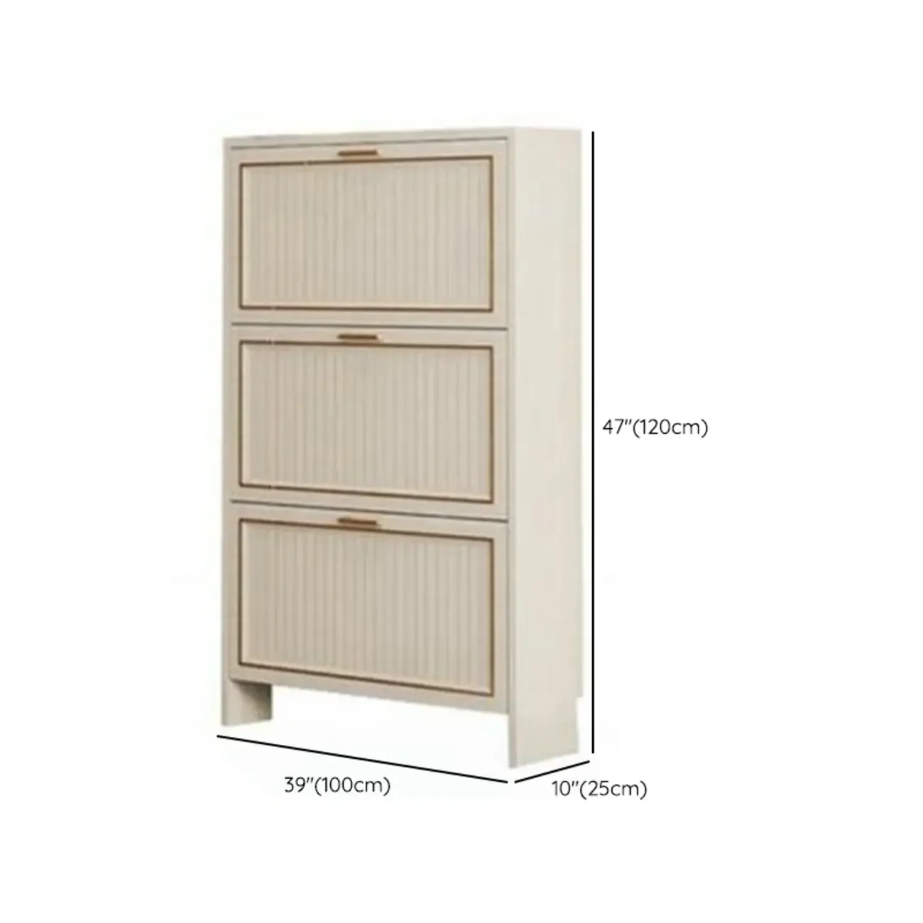 Metal White Drop Front Shoe Cabinet with Textured Panels