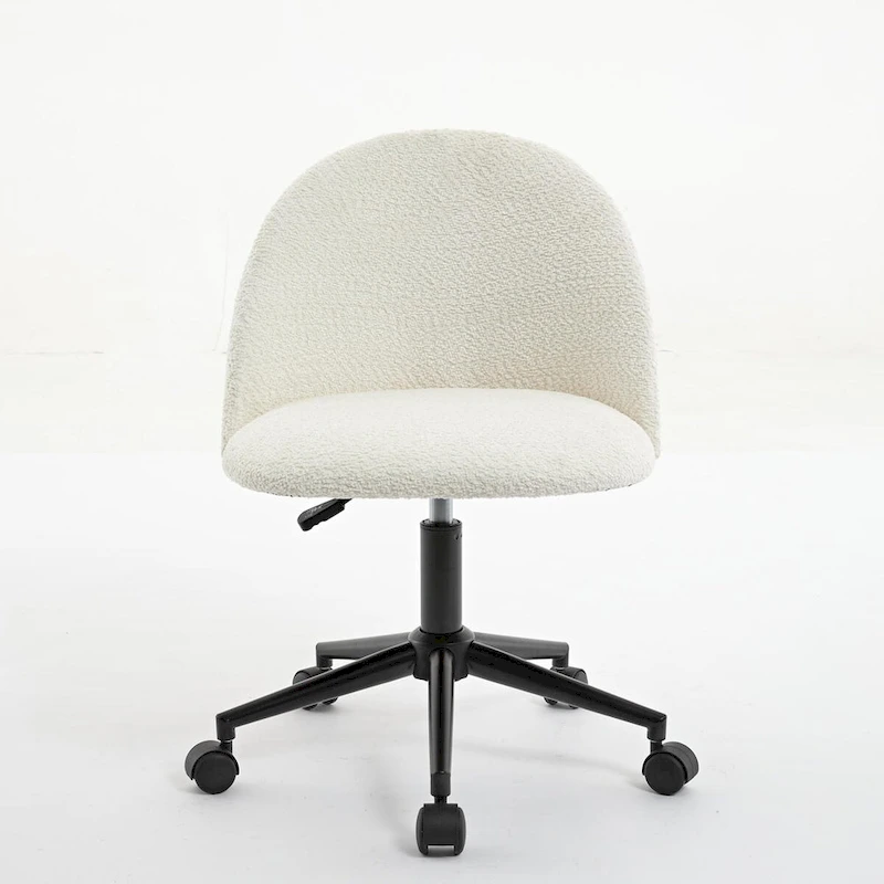 Boucle Office Chair Desk Chair, Mid-Back Adjustable Swivel Computer Chair with Black Legs, Upholstered Desk Chair with Wheels