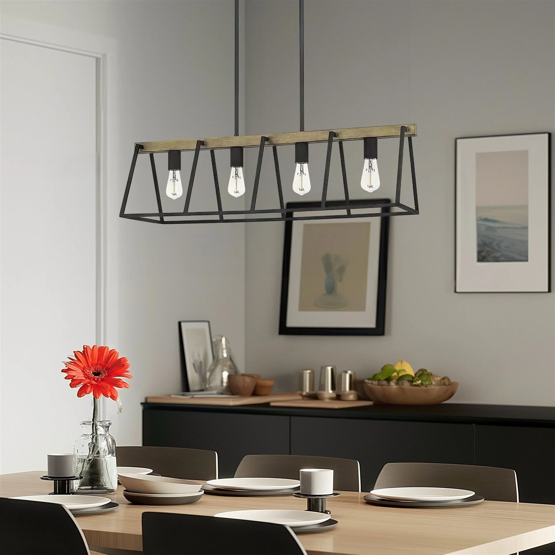 Ashley Harbour Lighting Houston 34 Modern Farmhouse 4-Light Linear Island Light Chandelier