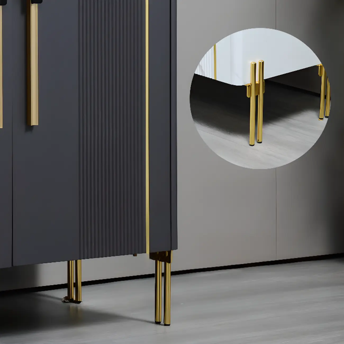 Glam Dark Gray Wooden Cabinet with Free Standing Design