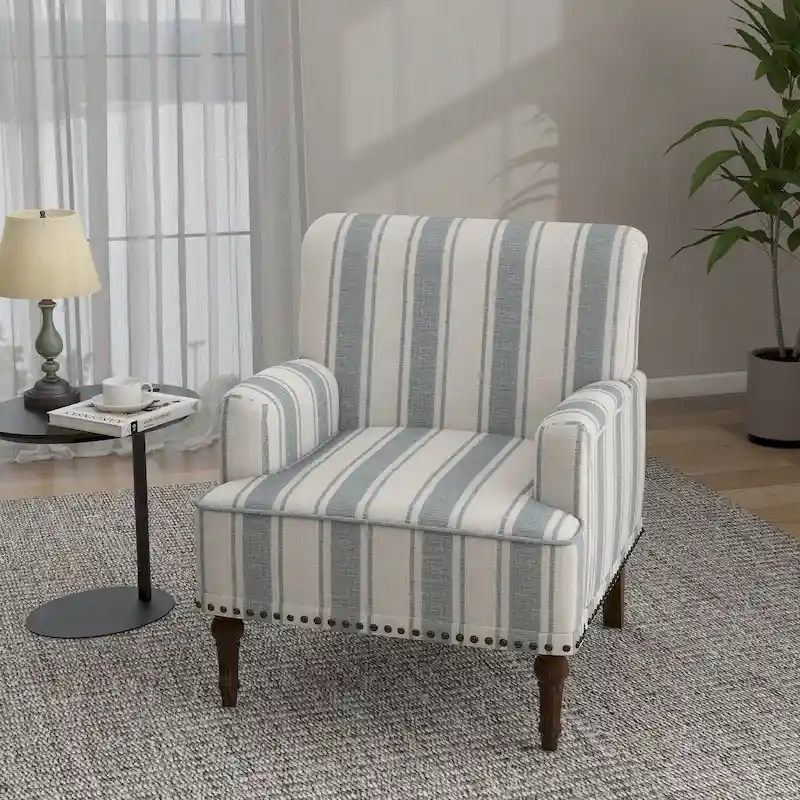 Traditional Upholstered Stripe Accent Chair Modern Armchair